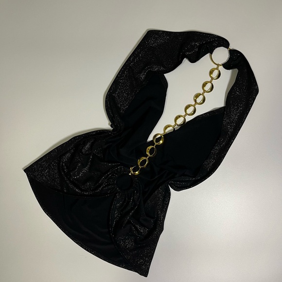 y2k black cowl neck halter top - Picture 3 of 3